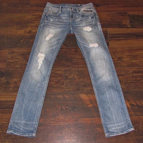Miss Me Jeans Size 25 Signature Straight Low Rise Denim Distressed 8 Pockets - Picture 3 of 12